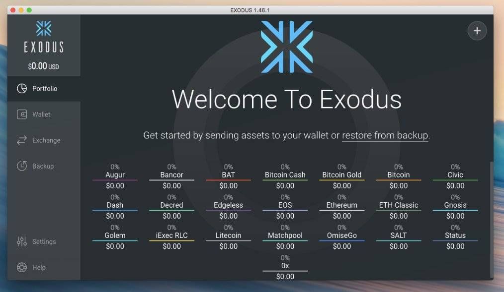 Ví Bitcoin tốt nhất: Exodus trang chủ.