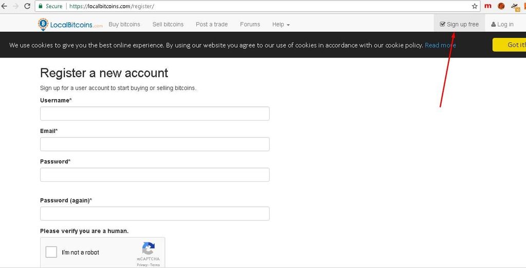 Register form on LocalBitcoins