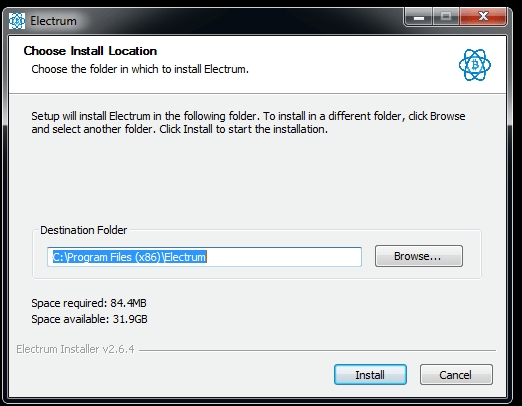 Análise da Electrum: software de instalação da Electrum.