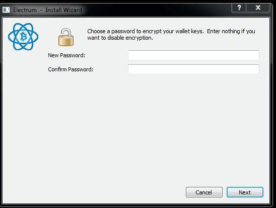 Electrum wallet review: password selection.
