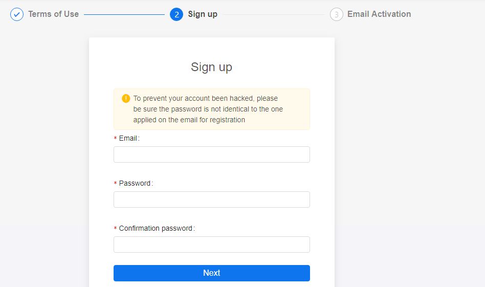 Sign up form on KuCoin