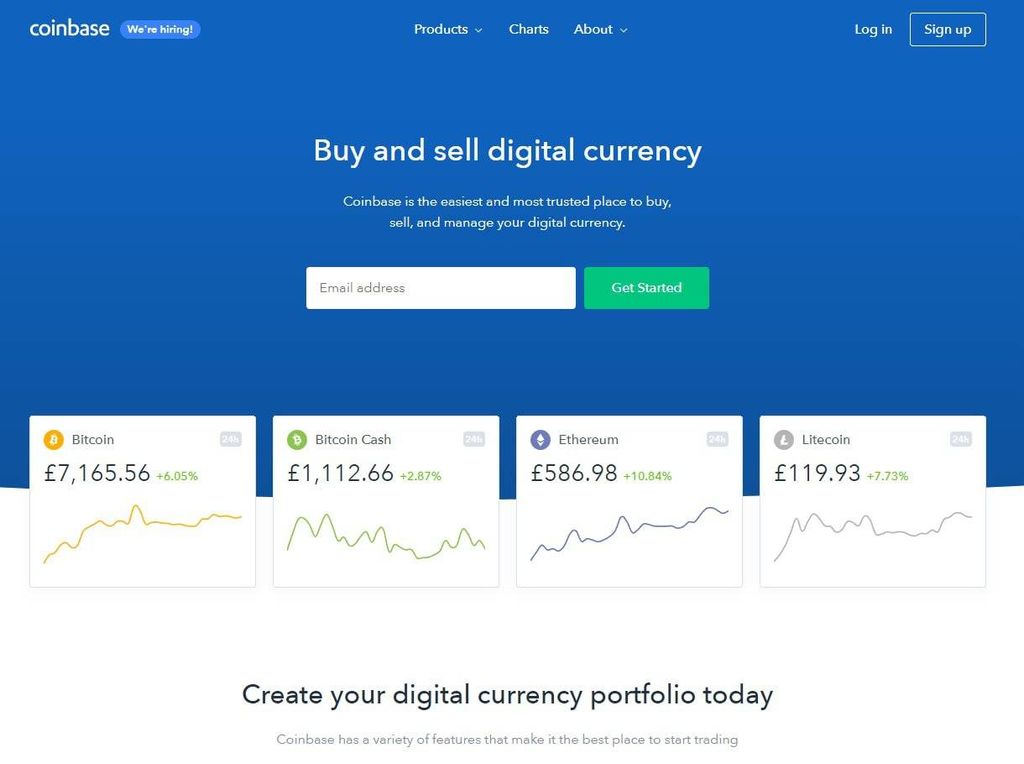 Gemini và Coinbase: Trang đầu của trang web Coinbase. 