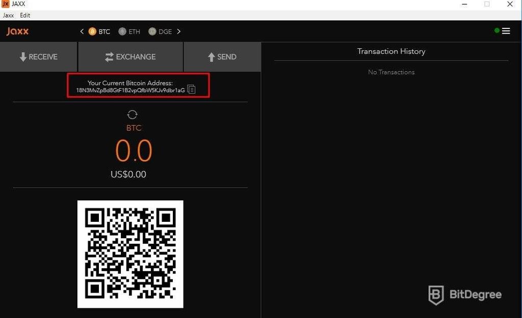 Jaxx wallet review: QR code.