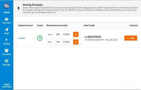 Steem Wallet Terbaik: tampilan antarmuka Vessel. 