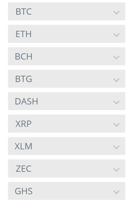 Daftar cryptocurrency di CEX.io. 