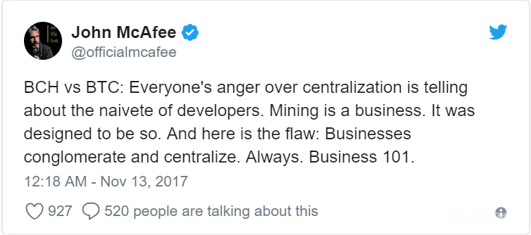 John McAfee opinion on BCH vs BTC