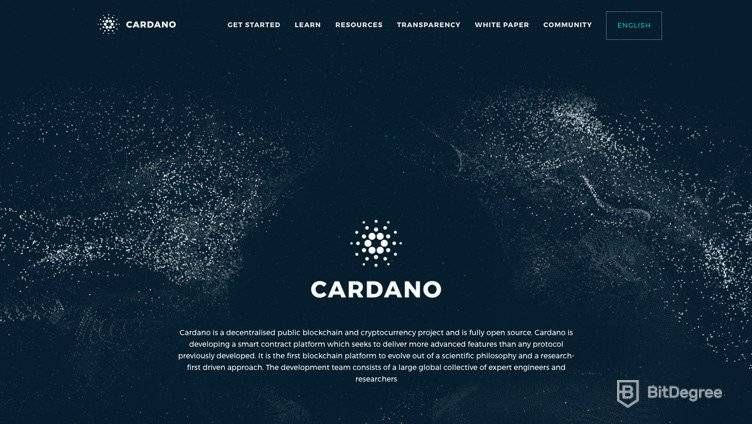 Cardano websites front-page