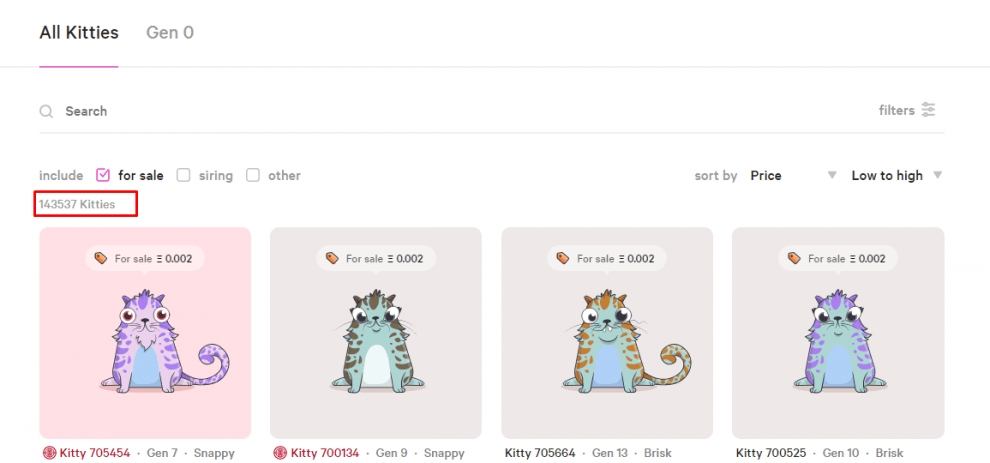 Reseña Criptokitties: Número de Cryptokitties.