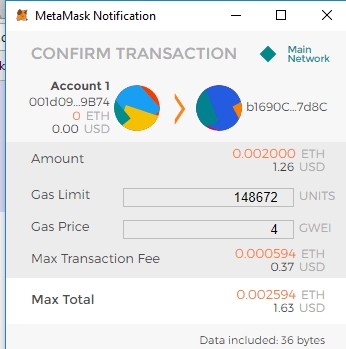 Como Jogar Cryptokitties: notificação da Metamask pra confirmar a transação.