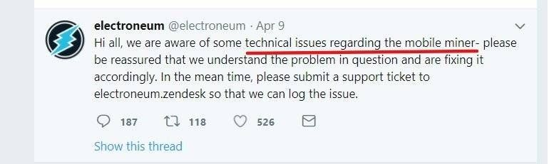 Previsão de Preço da Electroneum: Postagem de previsão de preço da Electroneum no Twitter