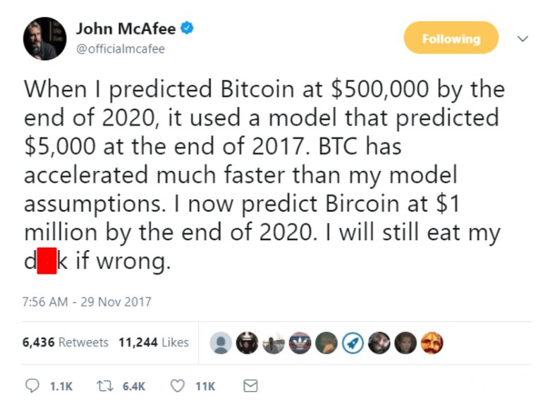 Bitcoin Price Prediction 2023 John McAfee twitter post