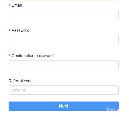 Análise da KuCoin: formulário de inscrição.