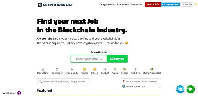 区块链工作：Cryptojobslist网站 