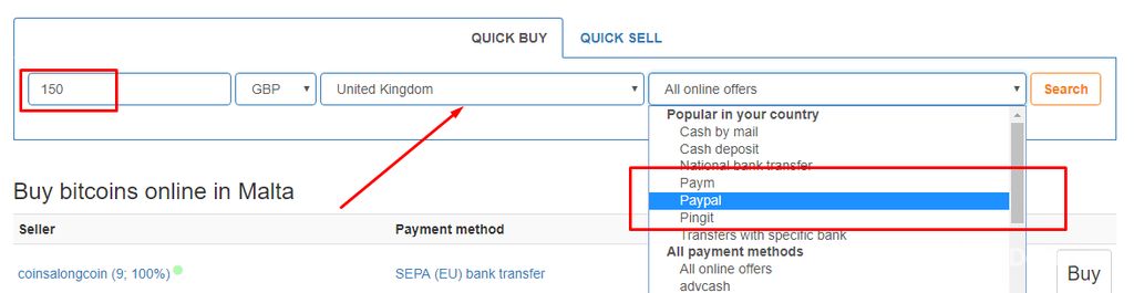 How to buy Bitcoin with Paypal: LocalBitcoins PayPal choice.