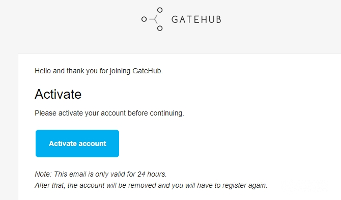 Кошелек Gatehub: активация учётной записи.