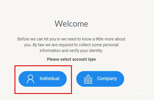 Ulasan Gatehub: Klik 'Individual'.