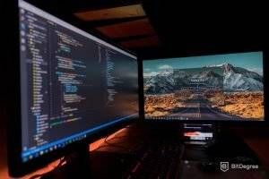 Coders workplace with two monitors