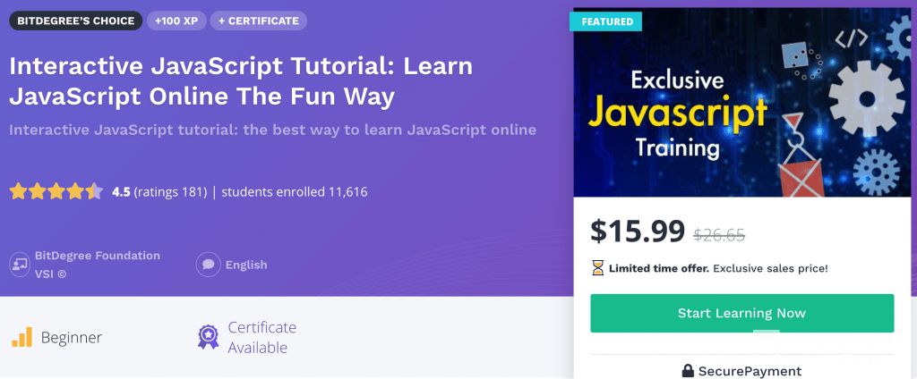 learn Javascript BitDegree Interactive Course
