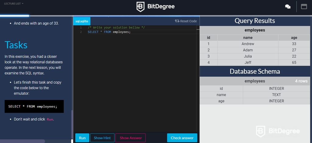 SQL обучение - Курсы BitDegree