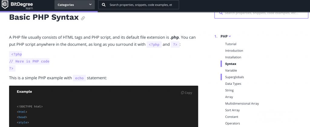 BitDegree learn PHP