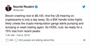 bitcoin crash - Nouriel Roubini twitter post