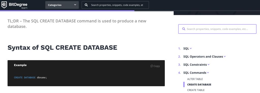 sql database syntax bitdegree learn