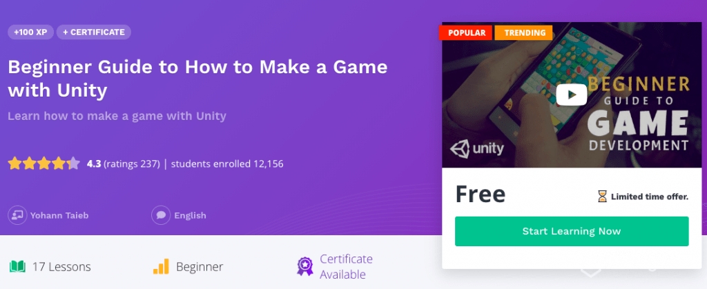 Online programming courses: Unity