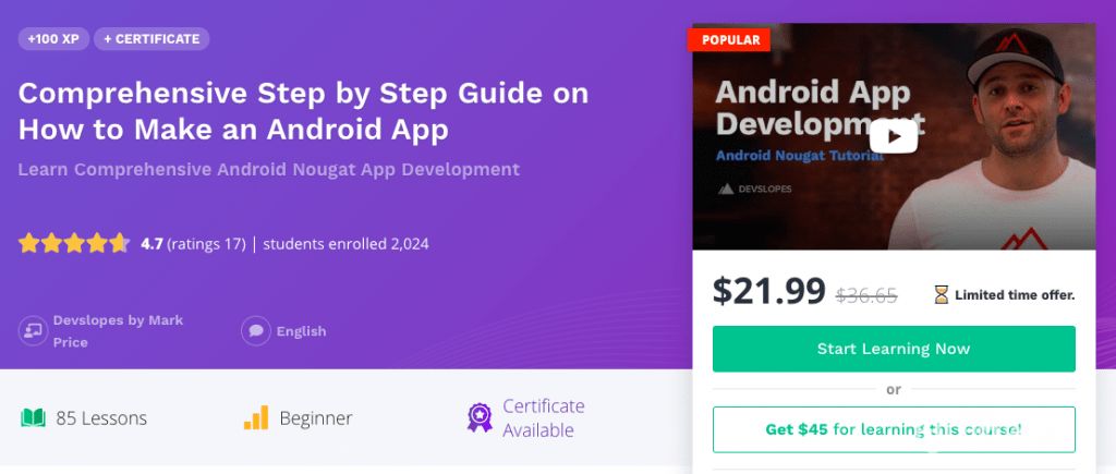 Online programming courses on Android apps