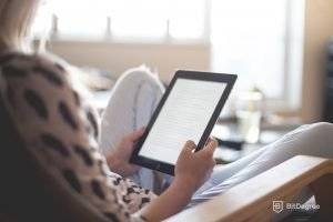 Woman reading on mobile device