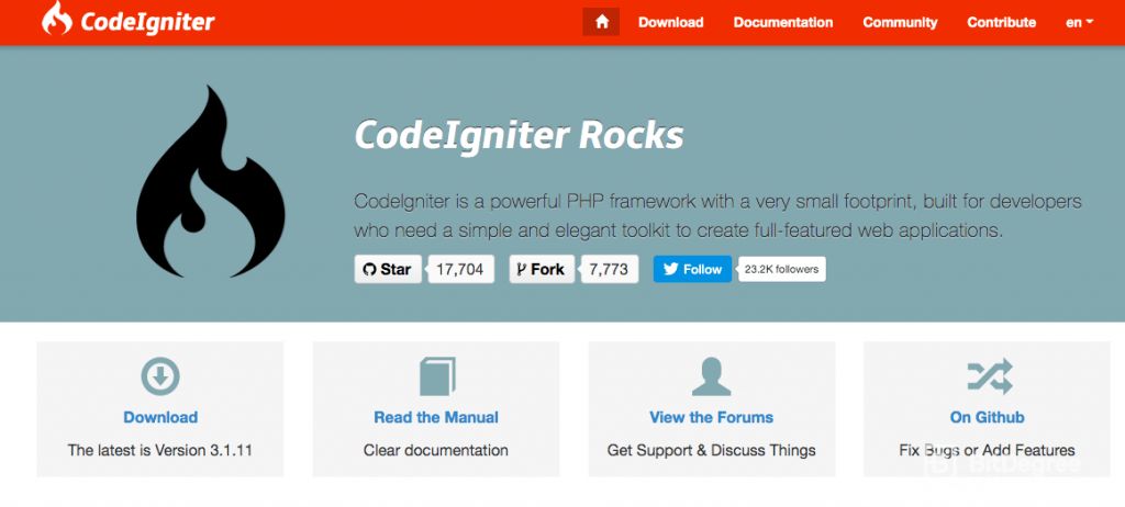 Php framework: codeigniter.