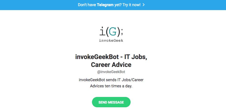 Bot Telegram: invokeGeekBot.