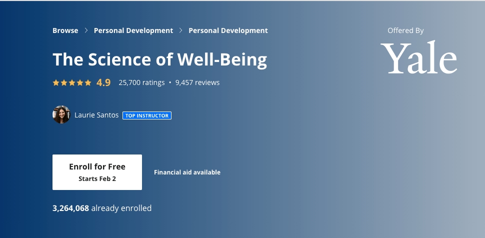 Coursera бесплатные курсы: наука благополучия.