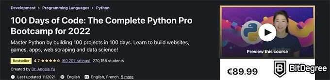 Best online coding courses: 100 days of code: the complete Python pro Bootcamp for 2023.