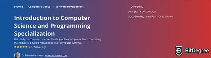 Best online coding courses: introduction to computer science and programming specialization.