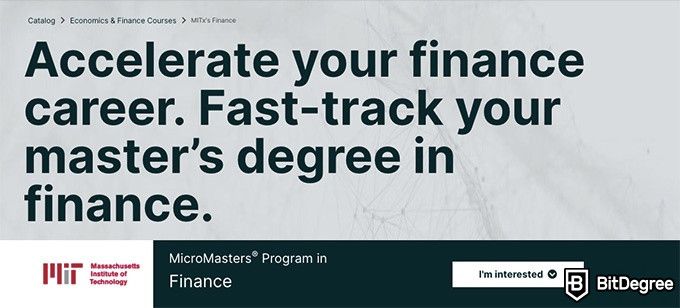 Best online finance degree programs: Micromasters in Finance on edX.
