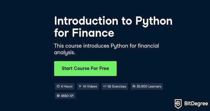 Best online finance degree programs: Introduction to Python for Finance on DataCamp.