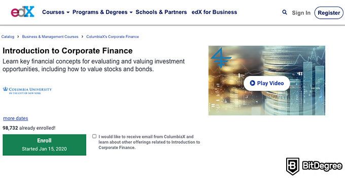 Columbia University online courses: Introduction to Corporate Finance.