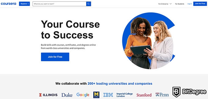 FutureLearn review: Coursera homepage.