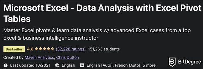 Data Analysis Degree: excel data analysis course.