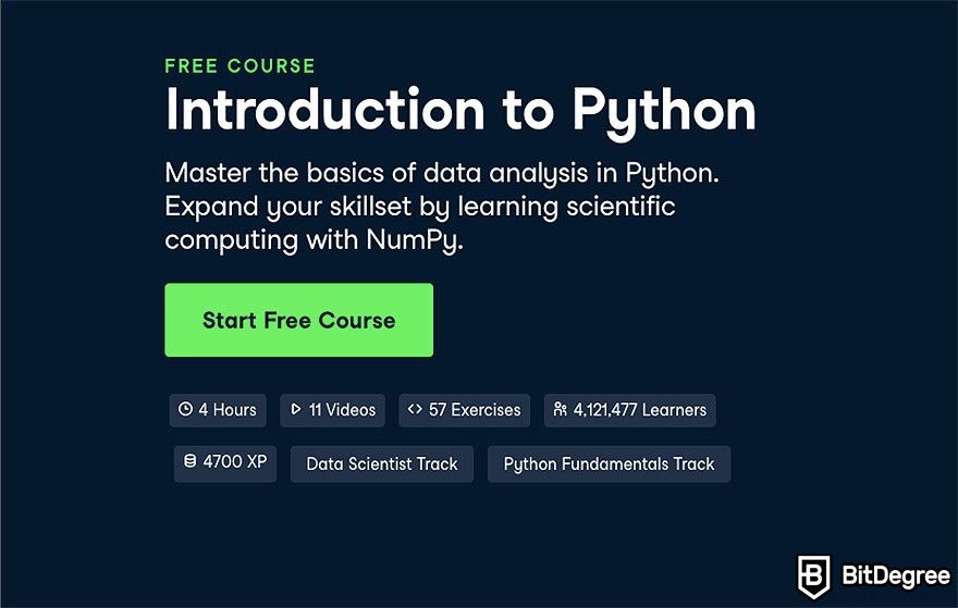 DataCamp Python: Introduction to Python course.
