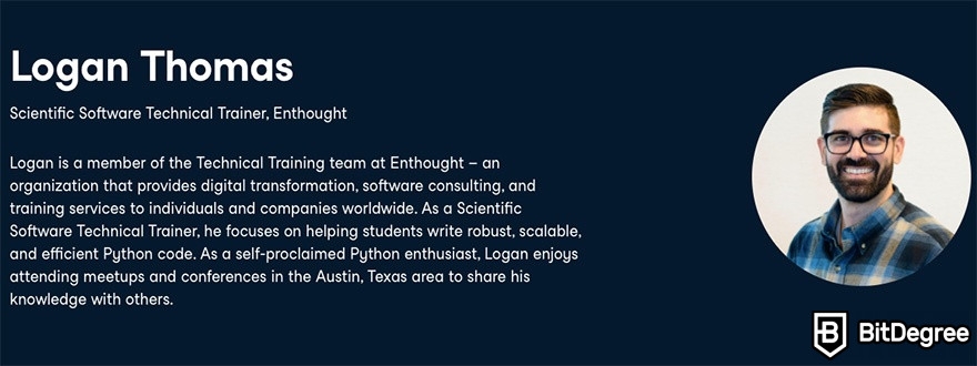 DataCamp Python: Instructor Logan Thomas.