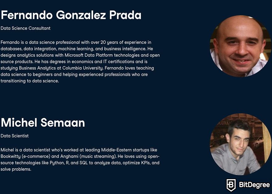 DataCamp SQL: Instructors Fernando Gonzalez Prada and Michel Semaan.