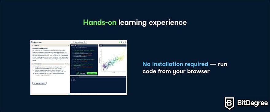 DataCamp SQL: DataCamp homepage introducing the learning experience.