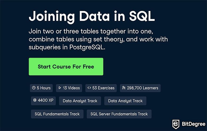 DataCamp SQL: Joining Data in SQL course.
