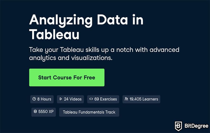 DataCamp Tableau: The Analyzing Data in Tableau course.