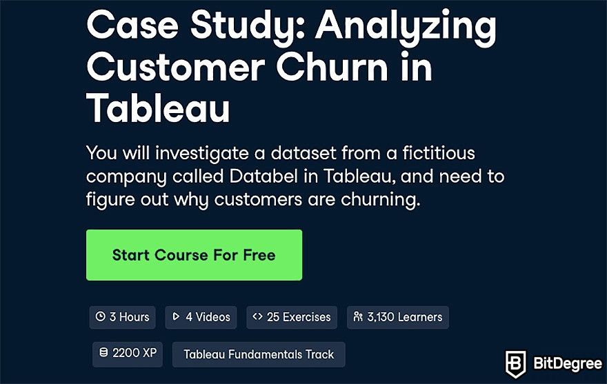 DataCamp Tableau: The Case Study: Analyzing Customer Churn in Tableau course.