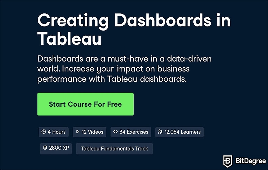 DataCamp Tableau: The Creating Dashboards in Tableau course.