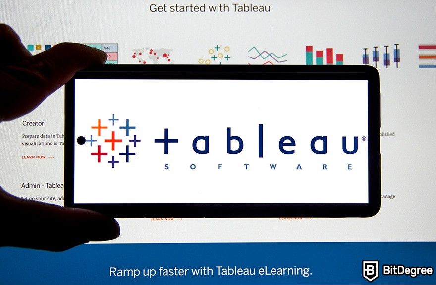 DataCamp Tableau: The Tableau logo on a phone screen.