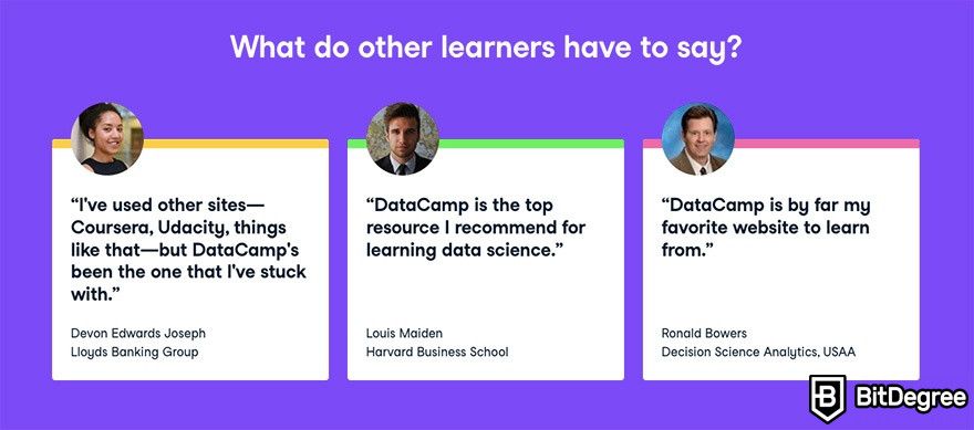 DataCamp Workspace review: other learner reviews.