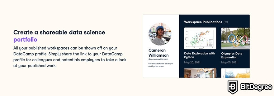 DataCamp Workspace review: create a shareable portfolio.